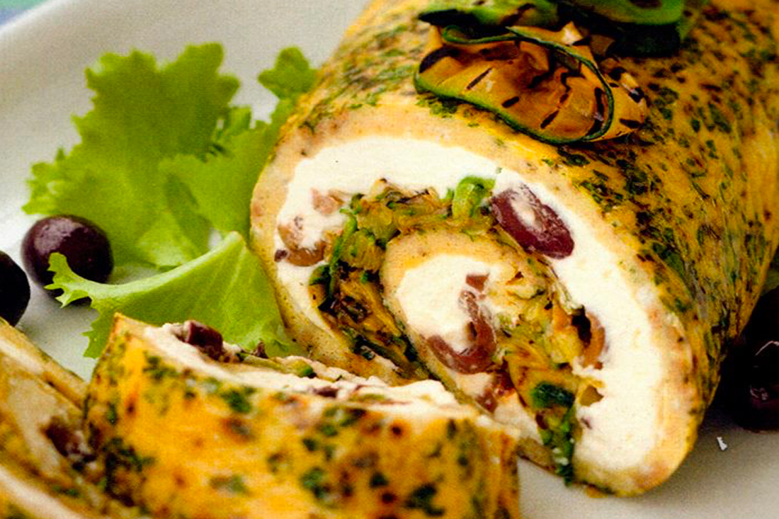 Rotolo farcito con caprino e zucchine